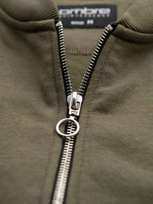 Ombre Clothing Мъжки памучен бомбър суитшърт с цип каки Ombre Облекло