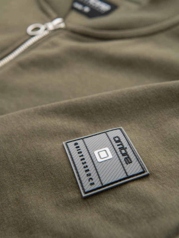 Ombre Clothing Мъжки памучен бомбър суитшърт с цип каки Ombre Облекло