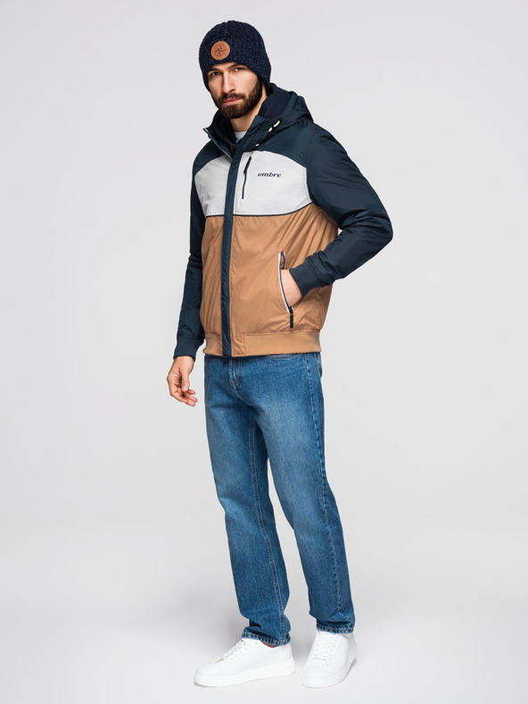 Ombre Clothing Мъжко леко цветно спортно яке с полар кафяво Ombre Clothing