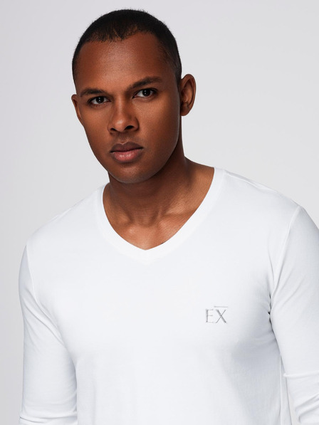 Ombre Clothing Мъжка тениска SLIM FIT с дълъг ръкав и V-образно деколте с еластан и щампа в бяло Ombre Clothing