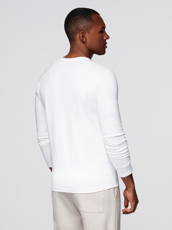 Ombre Clothing Мъжка тениска SLIM FIT с дълъг ръкав и V-образно деколте с еластан и щампа в бяло Ombre Clothing