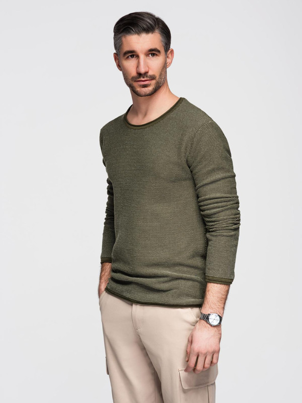 Ombre Clothing Мъжки трикотажен пуловер RELAXED FIT с десен зелен Ombre Clothing