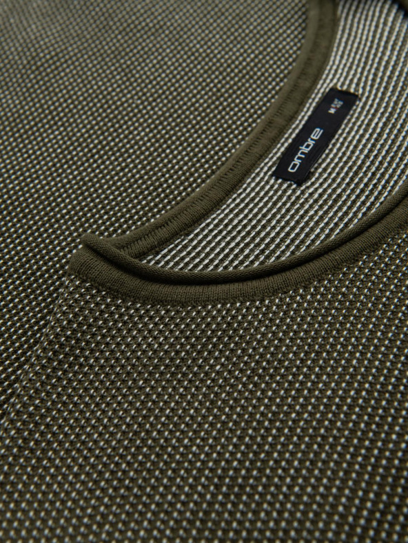 Ombre Clothing Мъжки трикотажен пуловер RELAXED FIT с десен зелен Ombre Clothing