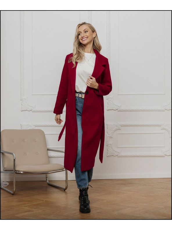 Edoti Червено дамско палто с колан Edoti