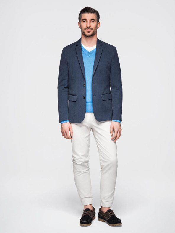 Ombre Clothing Елегантен мъжки блейзър от вълнена смес Navy Blue Ombre Clothing