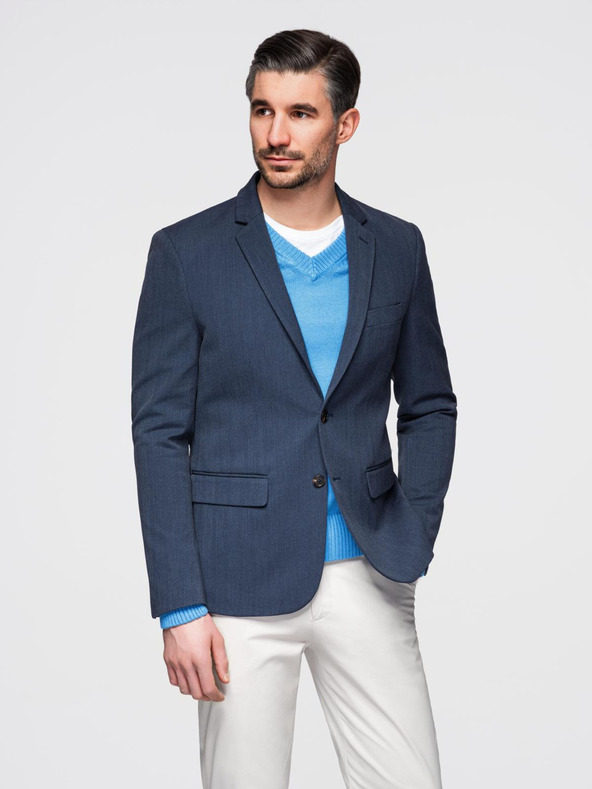 Ombre Clothing Елегантен мъжки блейзър от вълнена смес Navy Blue Ombre Clothing