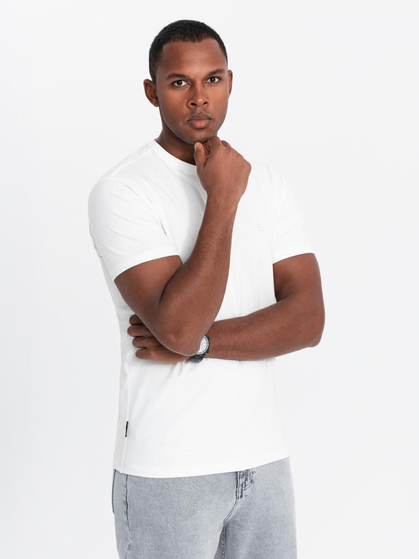 Ombre Clothing Мъжка памучна тениска с трикольор - бяло и тъмносиньо V3 OM-TSCT-0174 Ombre Clothing