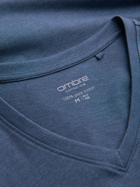 Ombre Clothing Мъжка памучна класическа тениска BASIC с V-образно деколте - синя V18 OM-TSBS-0145 Ombre Clothing