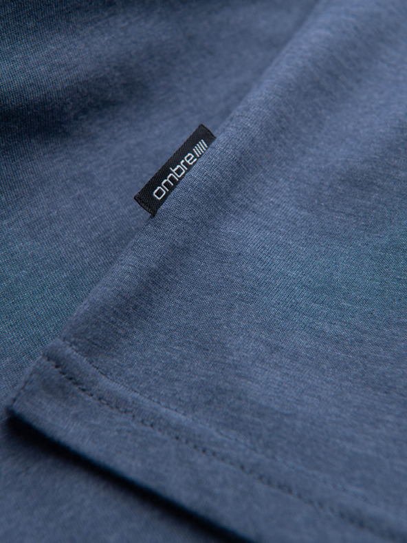 Ombre Clothing Мъжка памучна класическа тениска BASIC с V-образно деколте - синя V18 OM-TSBS-0145 Ombre Clothing