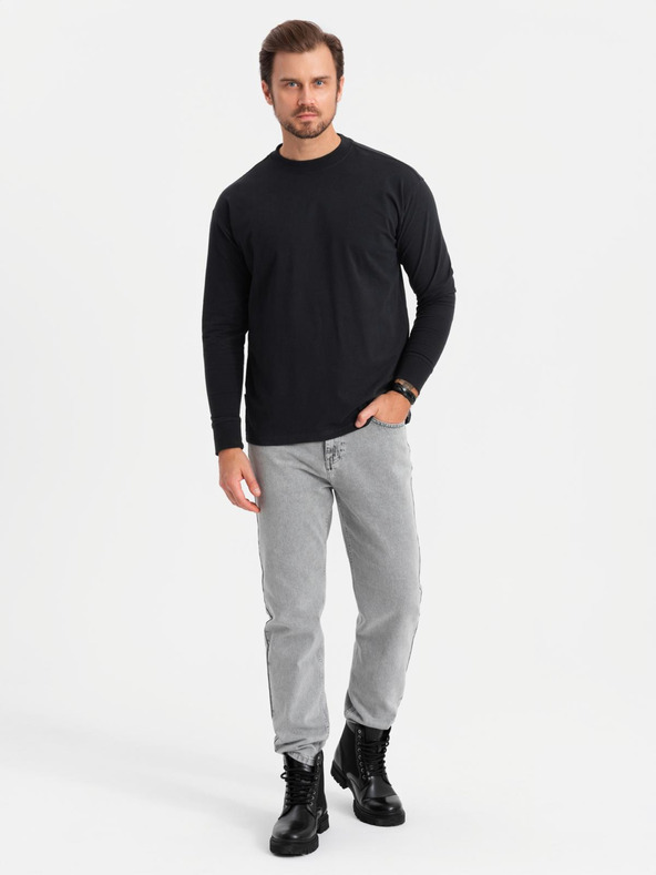 Ombre Clothing Мъжка памучна тениска LOOSE FIT с дълъг ръкав и кръгло деколте - черна V1 OM-LSBC-0129 Ombre Clothing