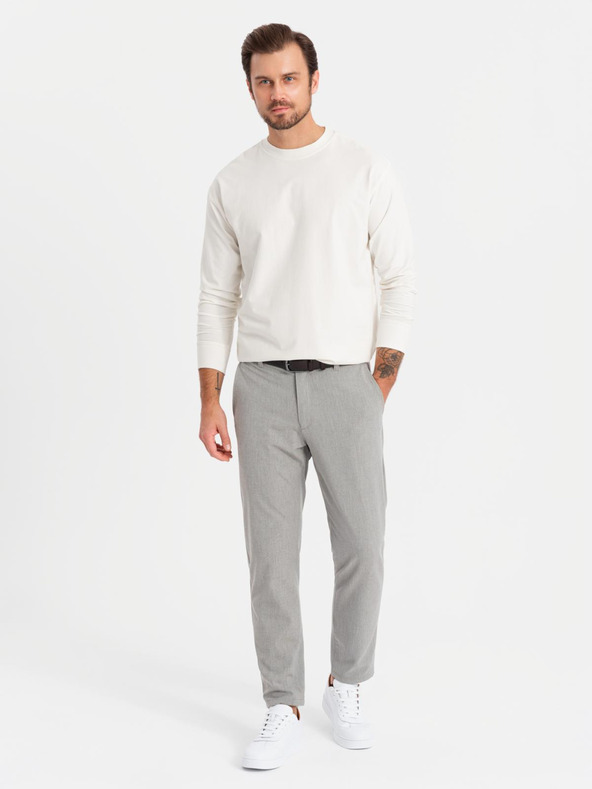 Ombre Clothing Мъжка памучна тениска LOOSE FIT с дълъг ръкав и кръгло деколте - кремава V2 OM-LSBC-0129 Ombre Clothing