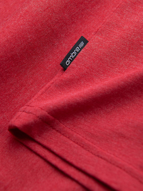 Ombre Clothing Памучна класическа мъжка тениска BASIC с V-образно деколте - червена V17 OM-TSBS-0145 Ombre Clothing