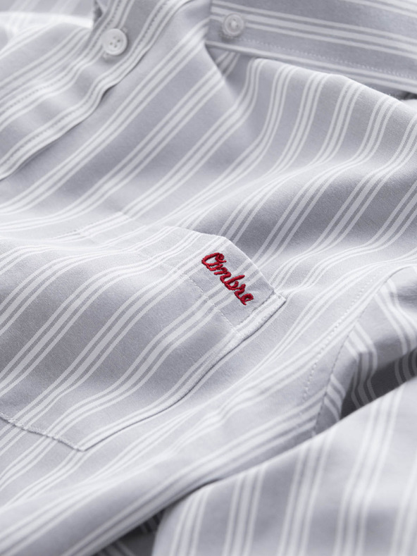 Ombre Clothing Мъжка бяла риза на райета REGULAR FIT с джоб Ombre Clothing