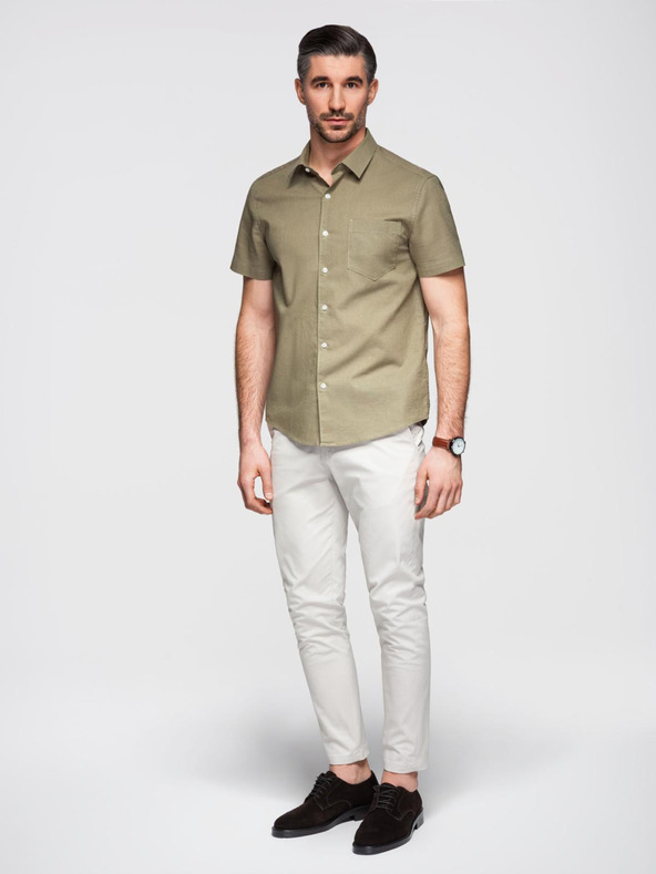 Ombre Clothing Мъжка риза с къс ръкав и кубинска яка каки Ombre Clothing