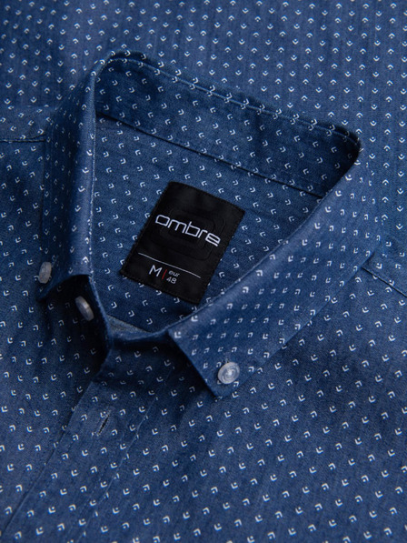 Ombre Clothing Мъжка риза от фин дънков плат с джоб - светлосиня Ombre Clothing