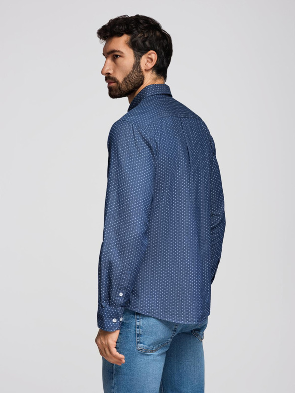 Ombre Clothing Мъжка риза от фин дънков плат с джоб - светлосиня Ombre Clothing