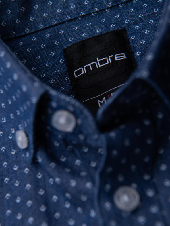 Ombre Clothing Мъжка риза от фин дънков плат с джоб - светлосиня Ombre Clothing