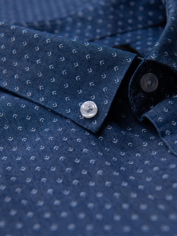 Ombre Clothing Мъжка риза от фин дънков плат с джоб - светлосиня Ombre Clothing