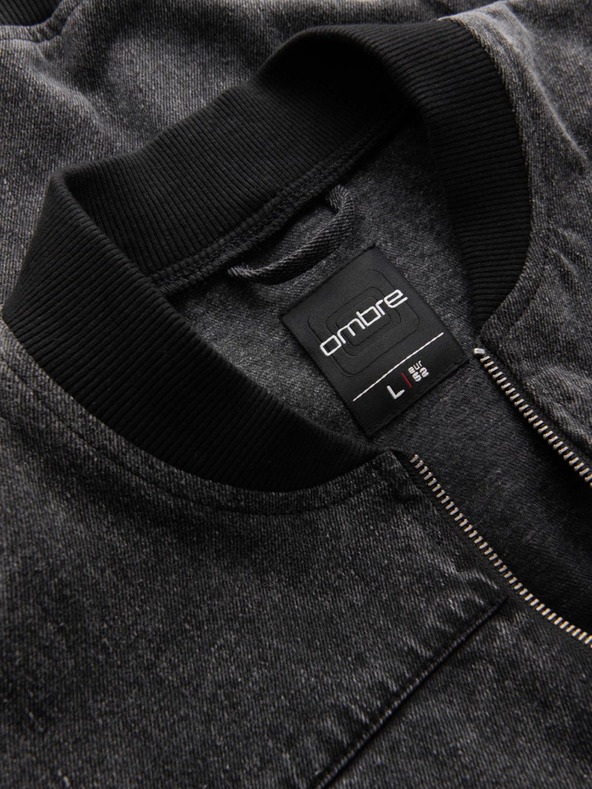 Ombre Clothing Мъжко яке бомбър от деним с ефект на изпиране на камъни - черно V2 OM-JADJ-0163 Ombre Clothing