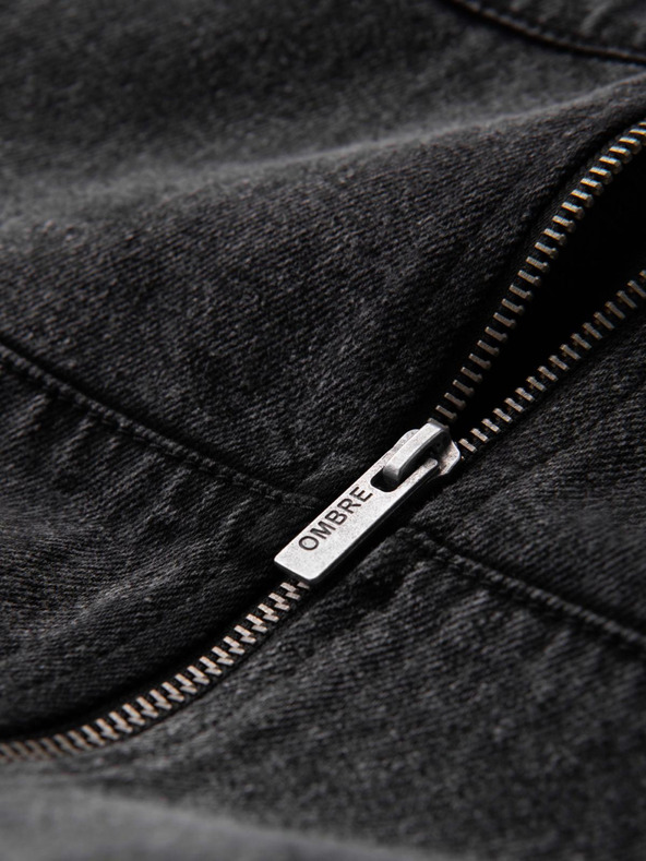 Ombre Clothing Мъжко яке бомбър от деним с ефект на изпиране на камъни - черно V2 OM-JADJ-0163 Ombre Clothing