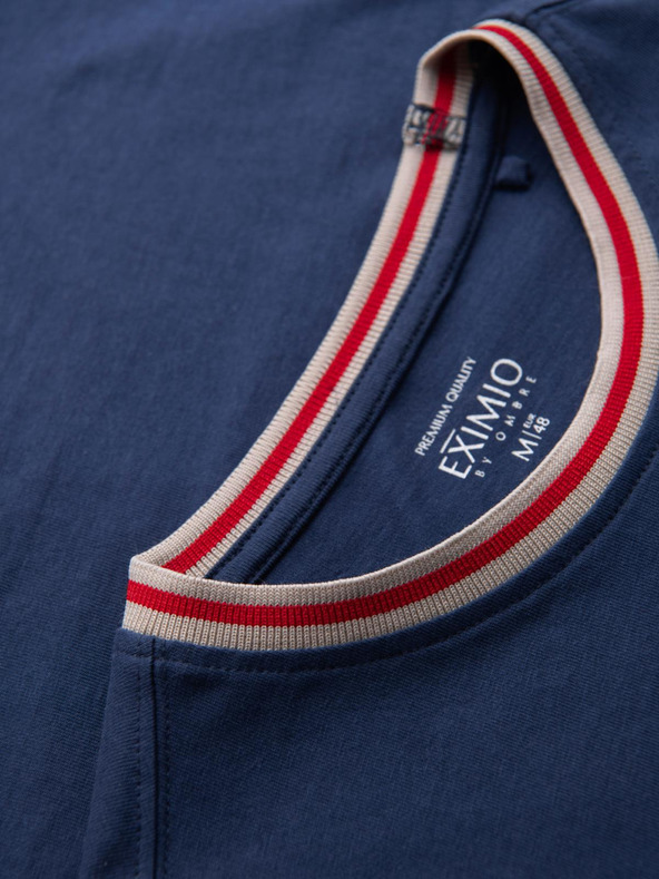 Ombre Clothing Мъжка памучна тениска с дълъг ръкав, U-образно райе деколте и бродерия Ombre Clothing