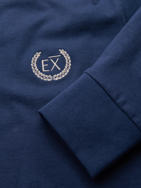 Ombre Clothing Мъжка памучна тениска с дълъг ръкав, U-образно райе деколте и бродерия Ombre Clothing