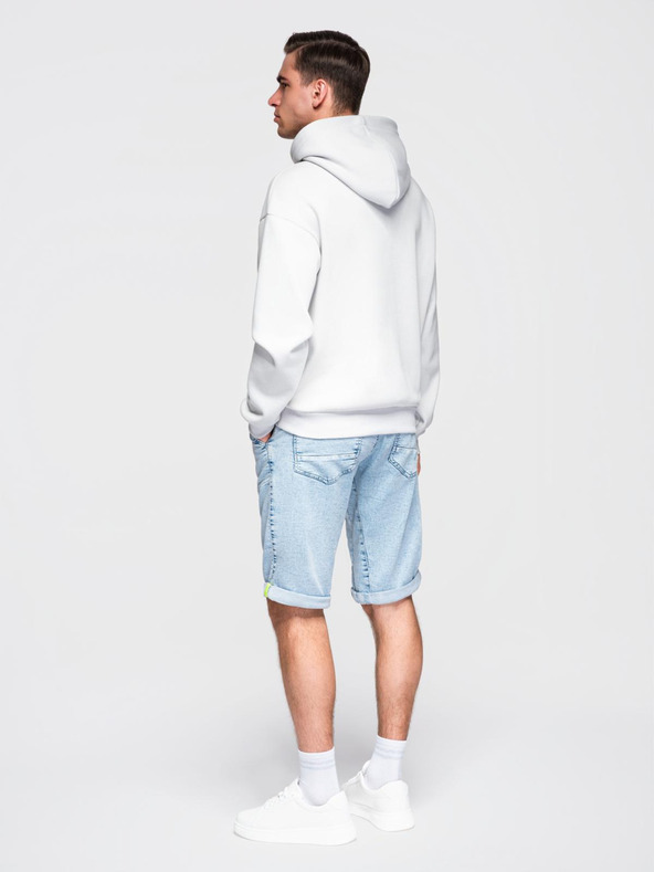 Ombre Clothing Мъжки къси дънкови панталони с декоративно прошиване - светлосини