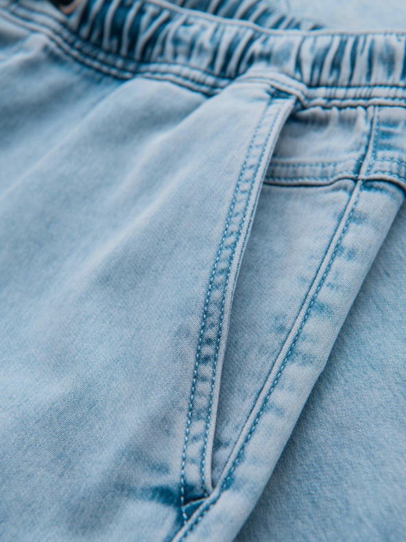 Ombre Clothing Мъжки къси дънкови панталони с декоративно прошиване - светлосини