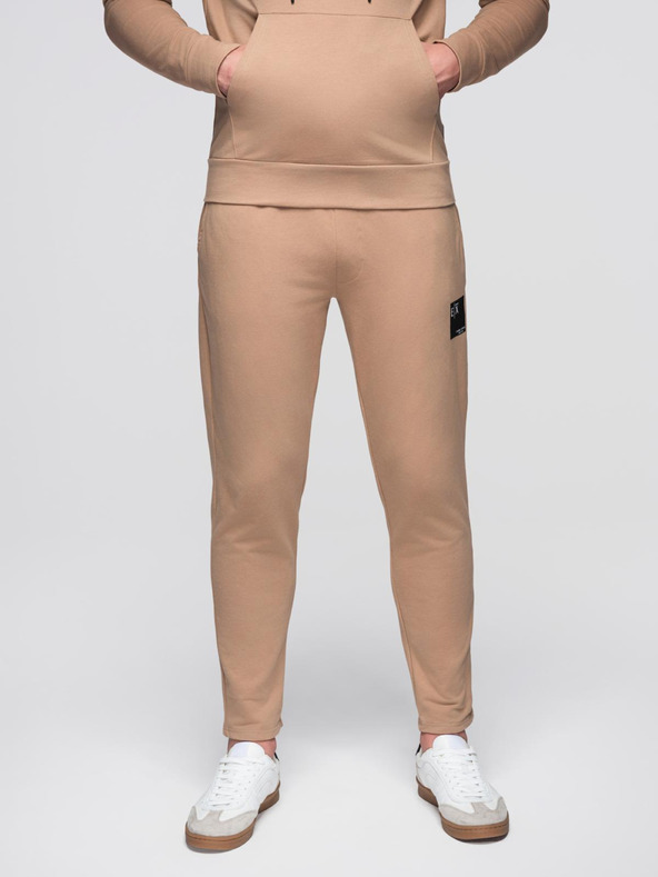 Ombre Clothing Мъжки суитшърт с качулка + долнище - кафяв