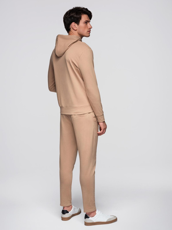 Ombre Clothing Мъжки суитшърт с качулка + долнище - кафяв