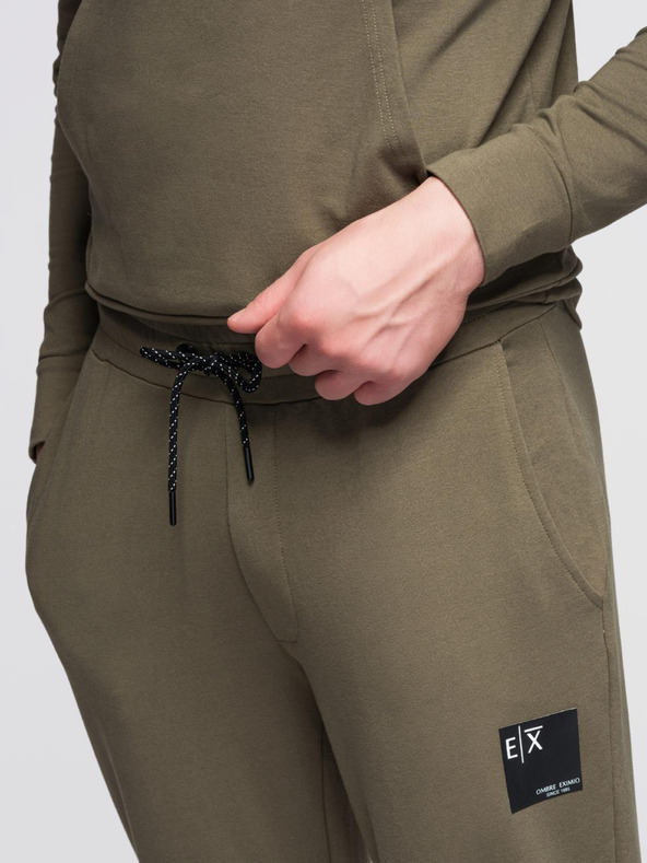 Ombre Clothing Мъжки суитшърт с качулка + долнище - маслинен