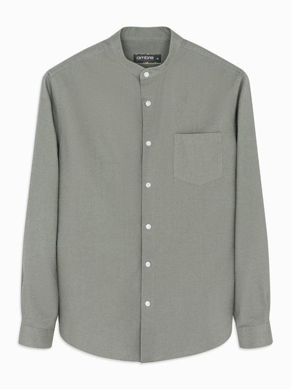 Ombre Clothing Мъжка памучна риза с права яка и джоб REGULAR FIT - каки
