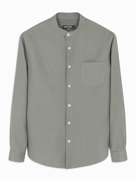 Ombre Clothing Мъжка памучна риза с права яка и джоб REGULAR FIT - каки