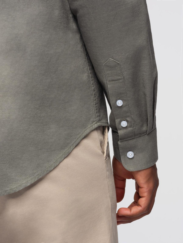 Ombre Clothing Мъжка памучна риза с права яка и джоб REGULAR FIT - каки