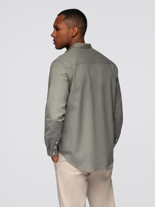 Ombre Clothing Мъжка памучна риза с права яка и джоб REGULAR FIT - каки
