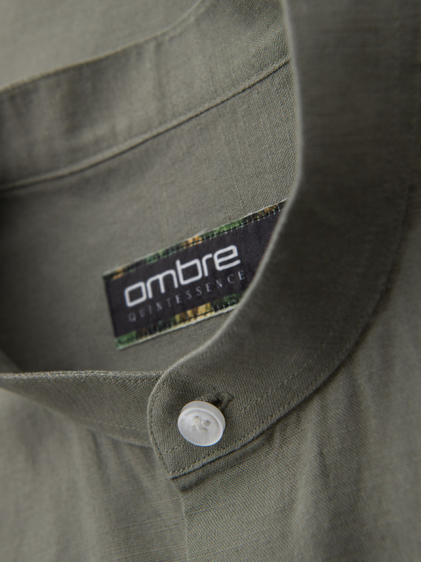 Ombre Clothing Мъжка памучна риза с права яка и джоб REGULAR FIT - каки