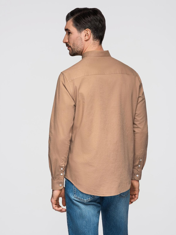 Ombre Clothing Мъжка памучна риза с права яка и джоб REGULAR FIT - светло кафяво