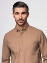 Ombre Clothing Мъжка ленена риза с класическа яка и джобове REGULAR FIT - светло кафяво