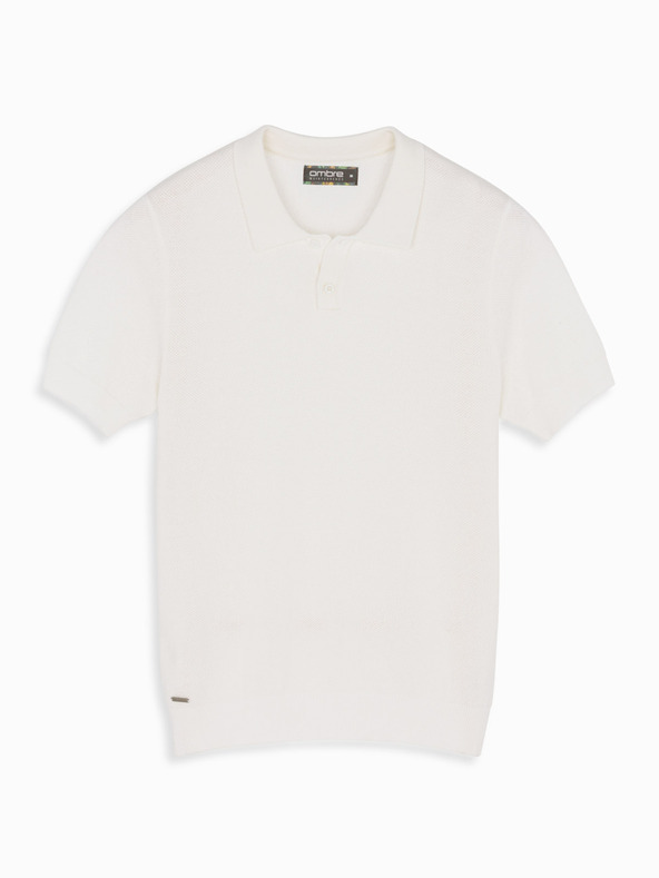 Ombre Clothing Мъжка памучна поло тениска от структуриран трикотаж - бяла