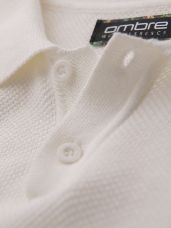 Ombre Clothing Мъжка памучна поло тениска от структуриран трикотаж - бяла