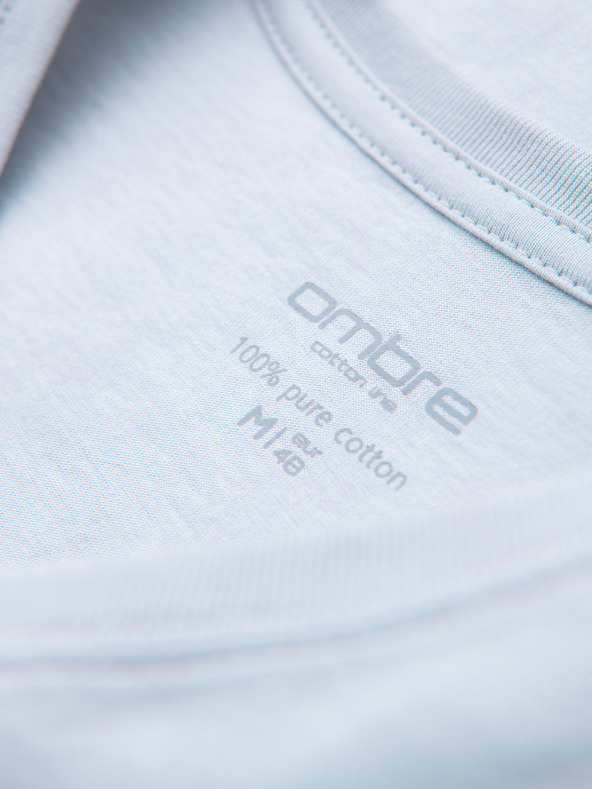 Ombre Clothing Мъжка класическа памучна тениска BASIC с деколте - светлосива