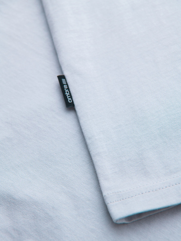 Ombre Clothing Мъжка класическа памучна тениска BASIC с деколте - светлосива