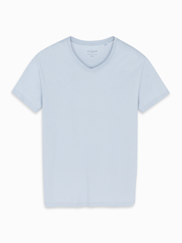 Ombre Clothing Мъжка класическа памучна тениска BASIC с деколте - светлосива