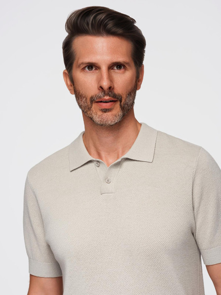 Ombre Clothing Мъжка памучна поло риза от структуриран трикотаж - бежова