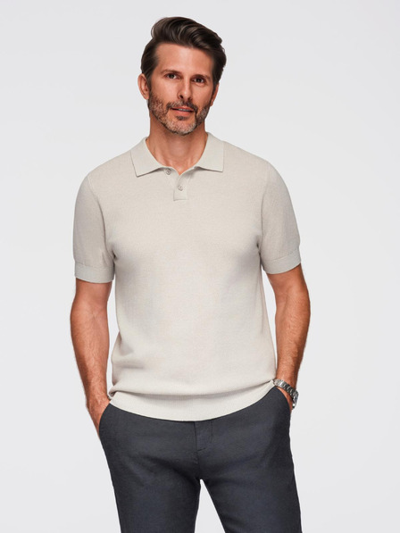 Ombre Clothing Мъжка памучна поло риза от структуриран трикотаж - бежова