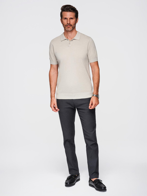 Ombre Clothing Мъжка памучна поло риза от структуриран трикотаж - бежова