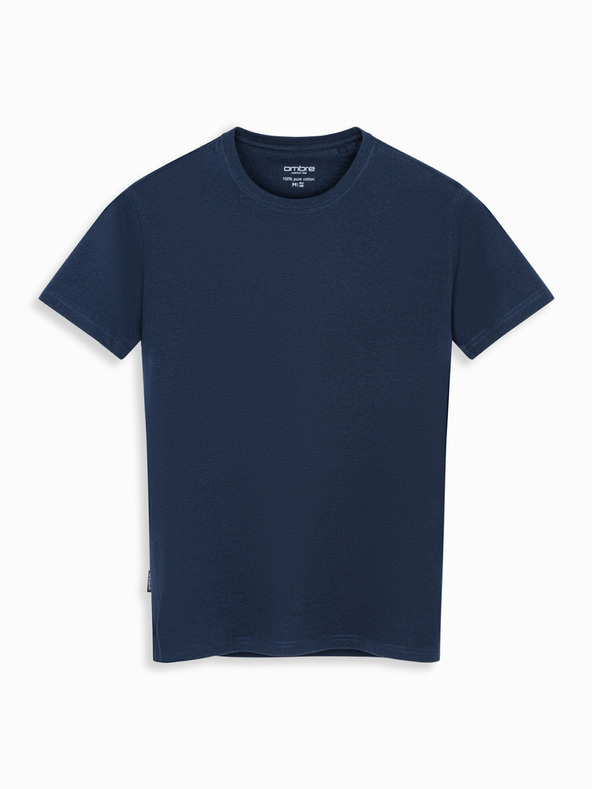 Ombre Clothing Мъжка класическа памучна тениска BASIC - тъмносиня
