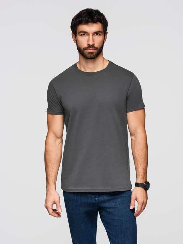 Ombre Clothing Мъжка класическа памучна тениска BASIC - сива