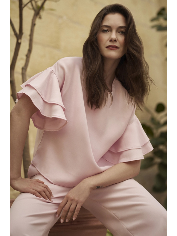 Moodo Розова риза с воланчета на ръкавите Moodo