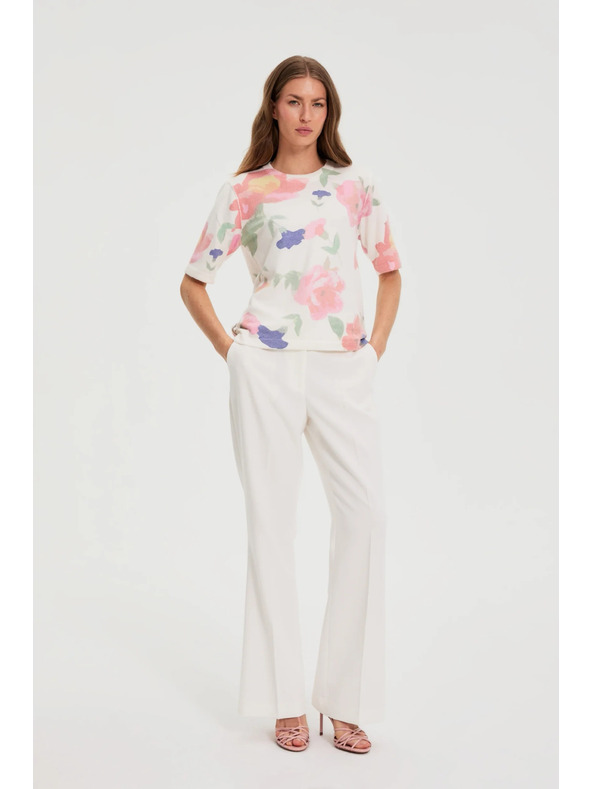 Moodo Панталони с широки крачола в кант бели Moodo